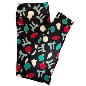 LuLaRoe Christmas Ornaments Bells & Bows Print Leggings Size TC2 (20-26) NWT